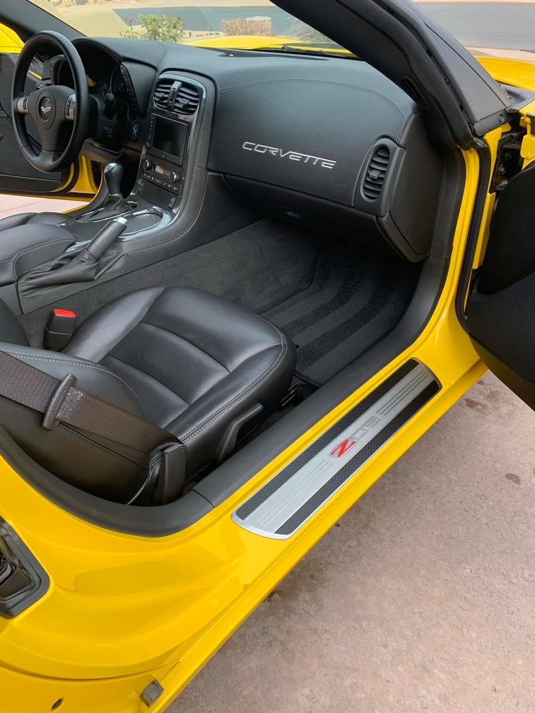 A finished Corvette interior, black leather and clean sills